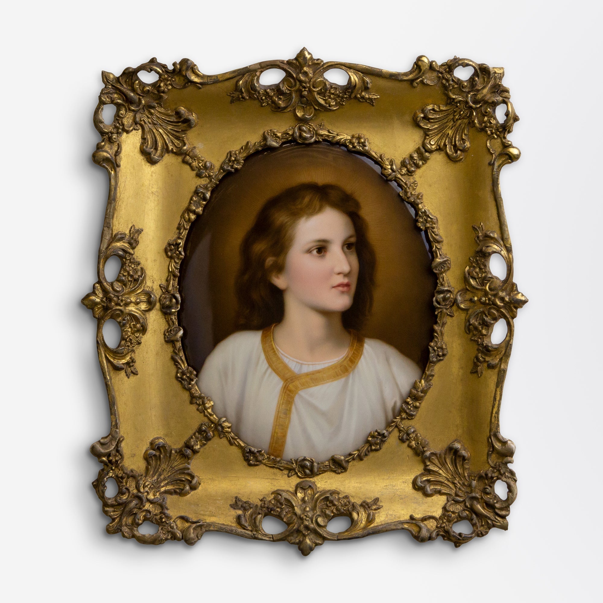 Late 19th Century Portrait on Porcelain of Jesus Christ in Original Gilt Timber Frame | Bazaa | Designer, Vintage and Antique Furniture