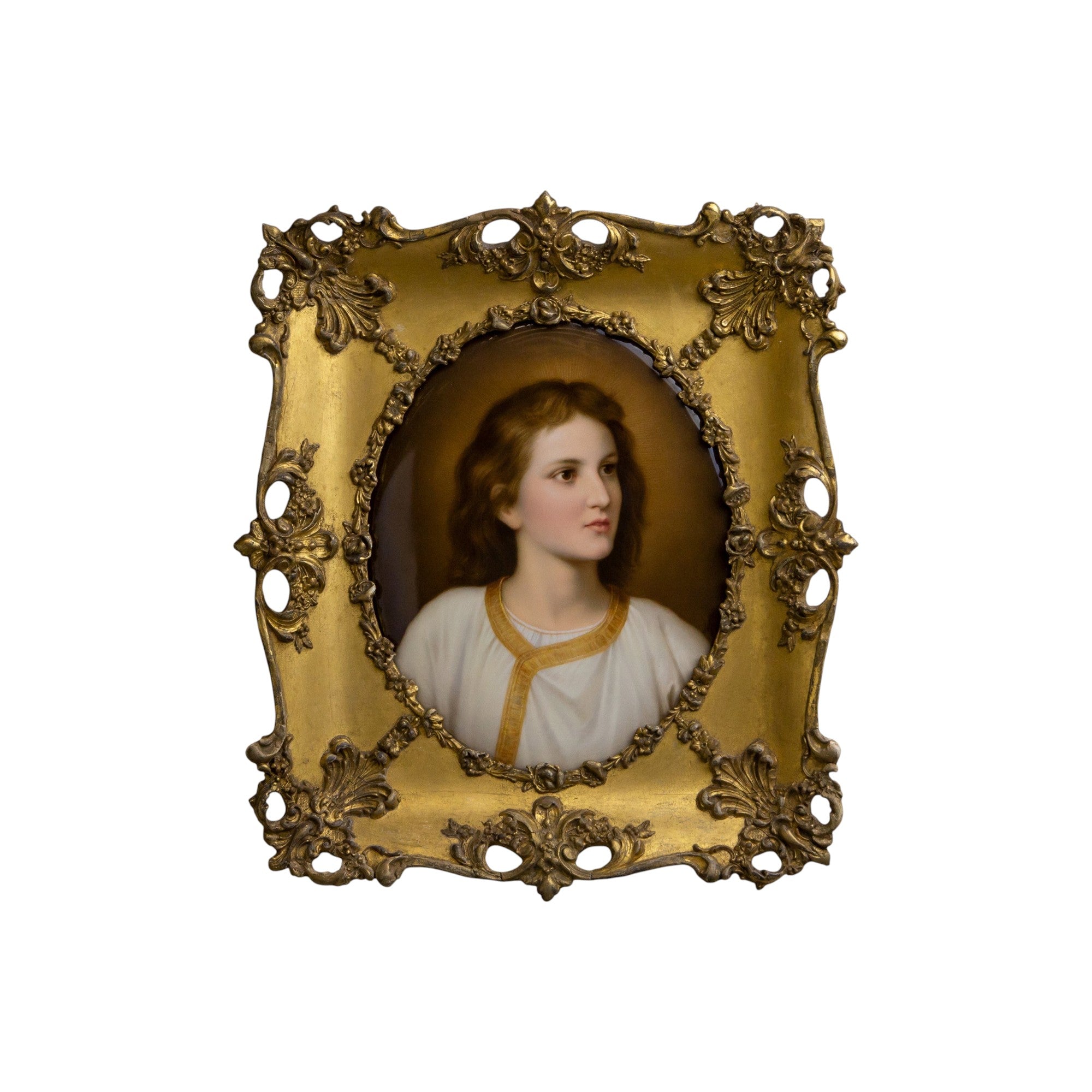 Late 19th Century Portrait on Porcelain of Jesus Christ in Original Gilt Timber Frame | Bazaa | Designer, Vintage and Antique Furniture