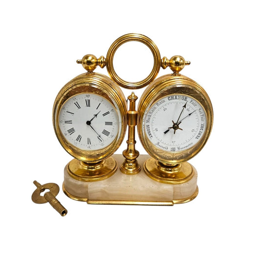 Late 19th Century Twin Oval Clock & Barometer by Antoine Redier Fully Serviced