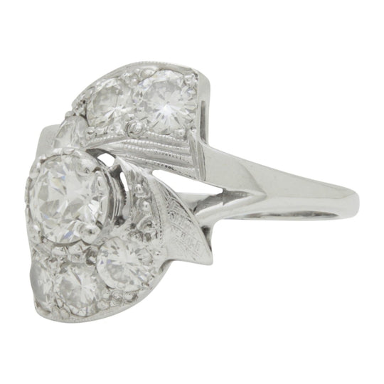 Late Art Deco, 14kt White Gold and Diamond Ring