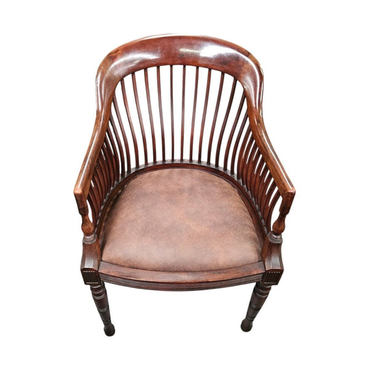Late Edwardian Leather & Mahogany Tub Chair