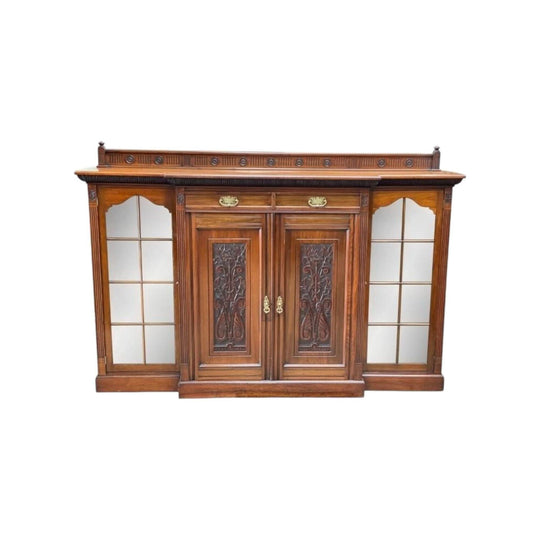 Late Victorian Walnut 4 Door Breakfront Bookcase, c.1890