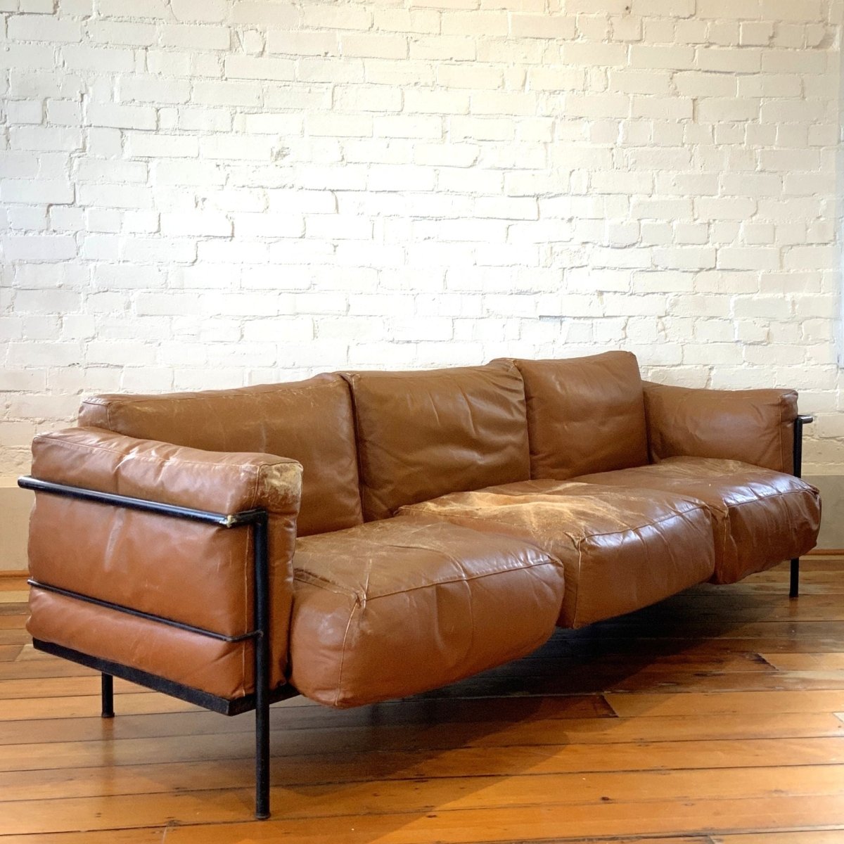 Le Corbusier LC3 Sofa and Pair of Lounge Chairs – Black and Tan Leather, Italy | Bazaa | Designer, Vintage and Antique Furniture
