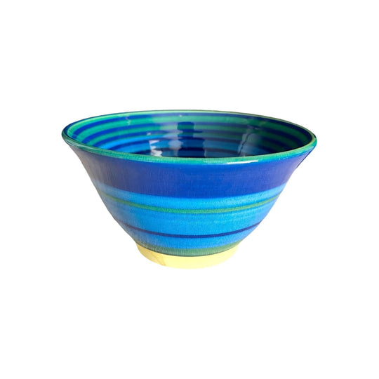 Lincoln Kirby Bell Jam Factory vintage 2001 blue and green hand thrown and signed pottery bowl with frog