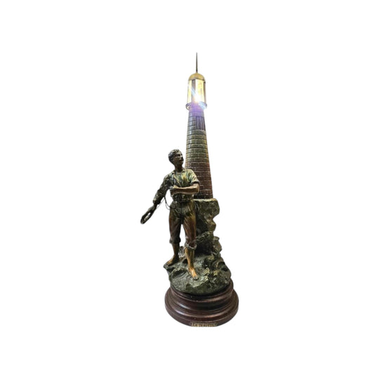 Antique French spelter Figural Lighthouse Lamp, "La Tempete" circa 1915