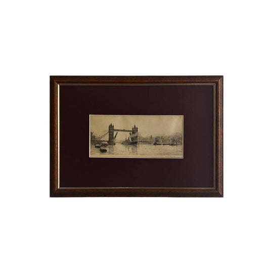 London Bridge etching by Frank Harding (C19th Century)