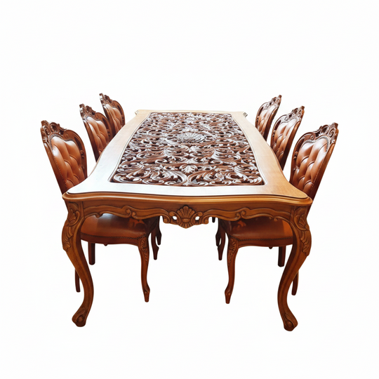 Large antique timber dining table beautiful hand carved flowers