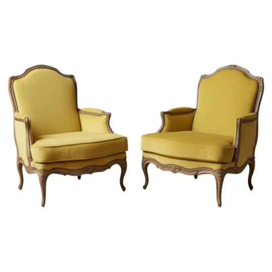 Louis XV Style Fauteuils - Vintage French Upholstered Chairs