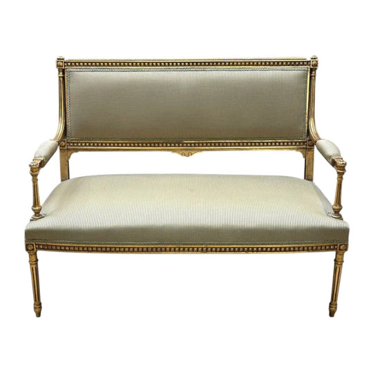 Louis XVI Style 3 pce. French gilt settee & 2 matching chairs. c.1900