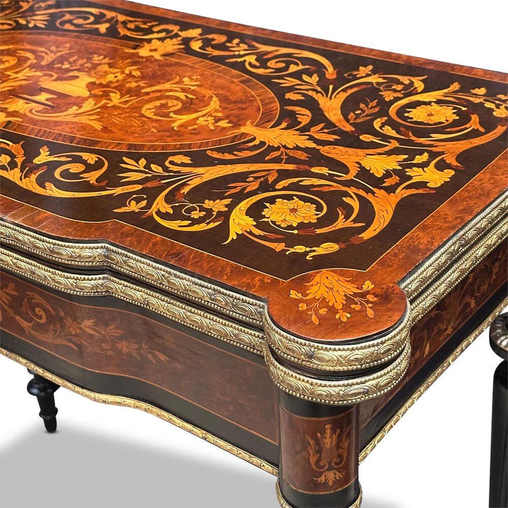 Louis XVI style ebonised marquetry games table with ormolu mounts c.1870 | Bazaa | Designer, Vintage and Antique Furniture