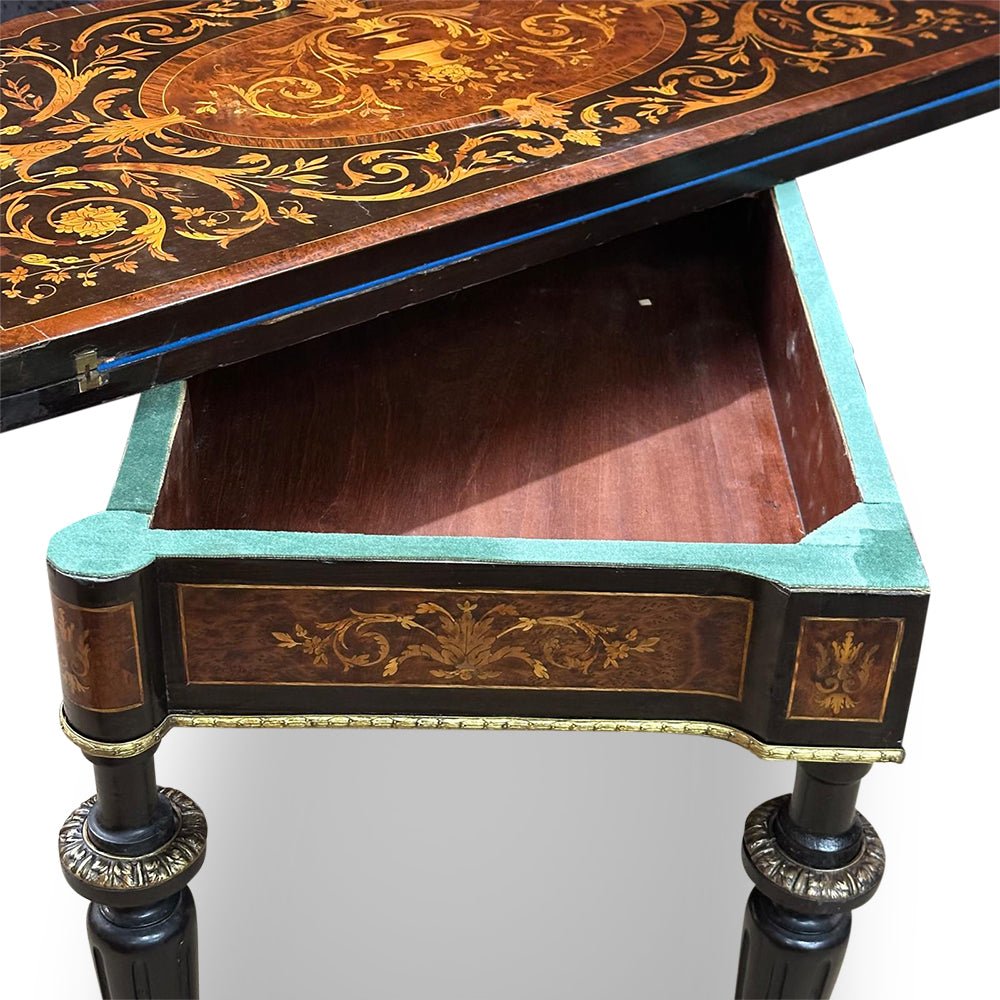 Louis XVI style ebonised marquetry games table with ormolu mounts c.1870 | Bazaa | Designer, Vintage and Antique Furniture