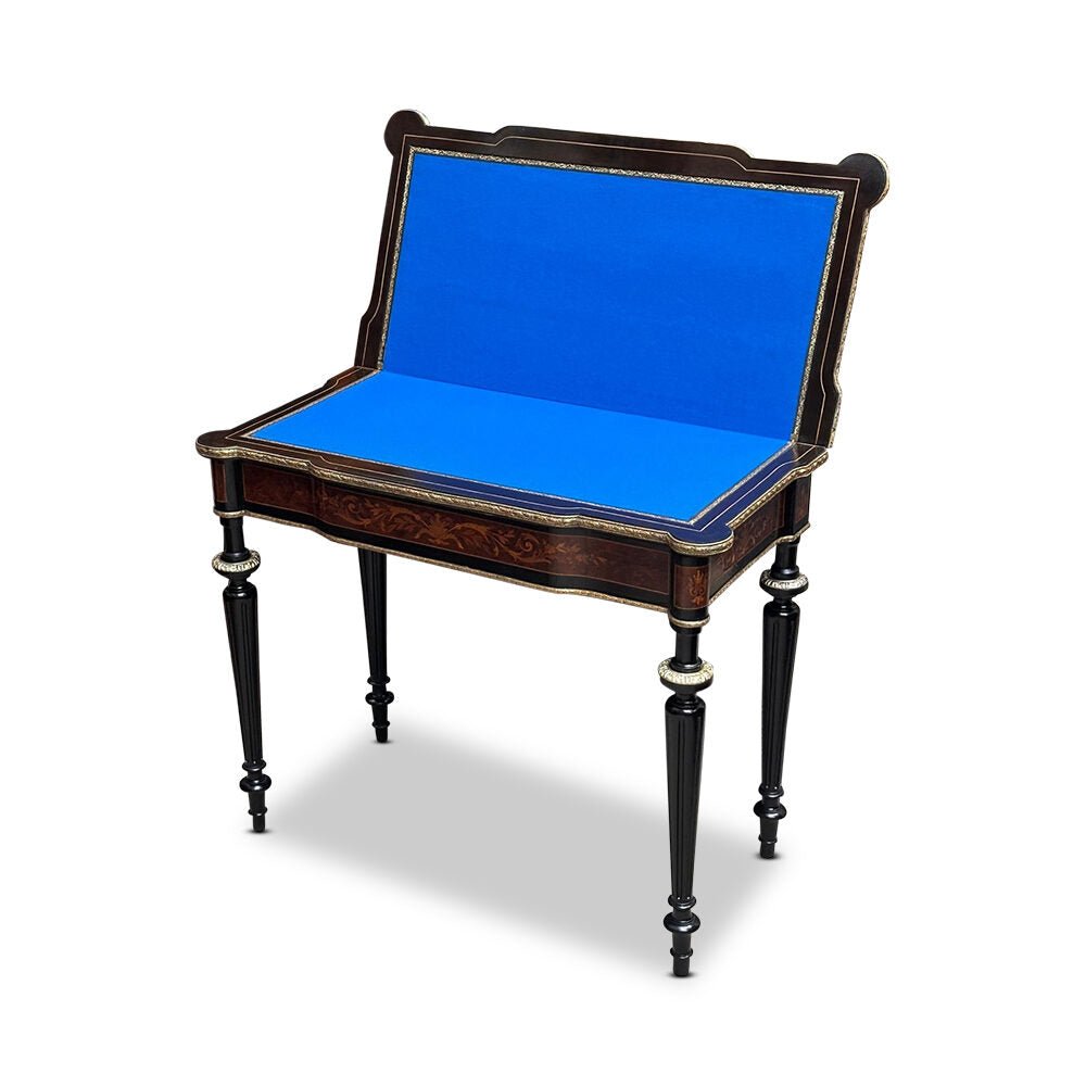 Louis XVI style ebonised marquetry games table with ormolu mounts c.1870 | Bazaa | Designer, Vintage and Antique Furniture