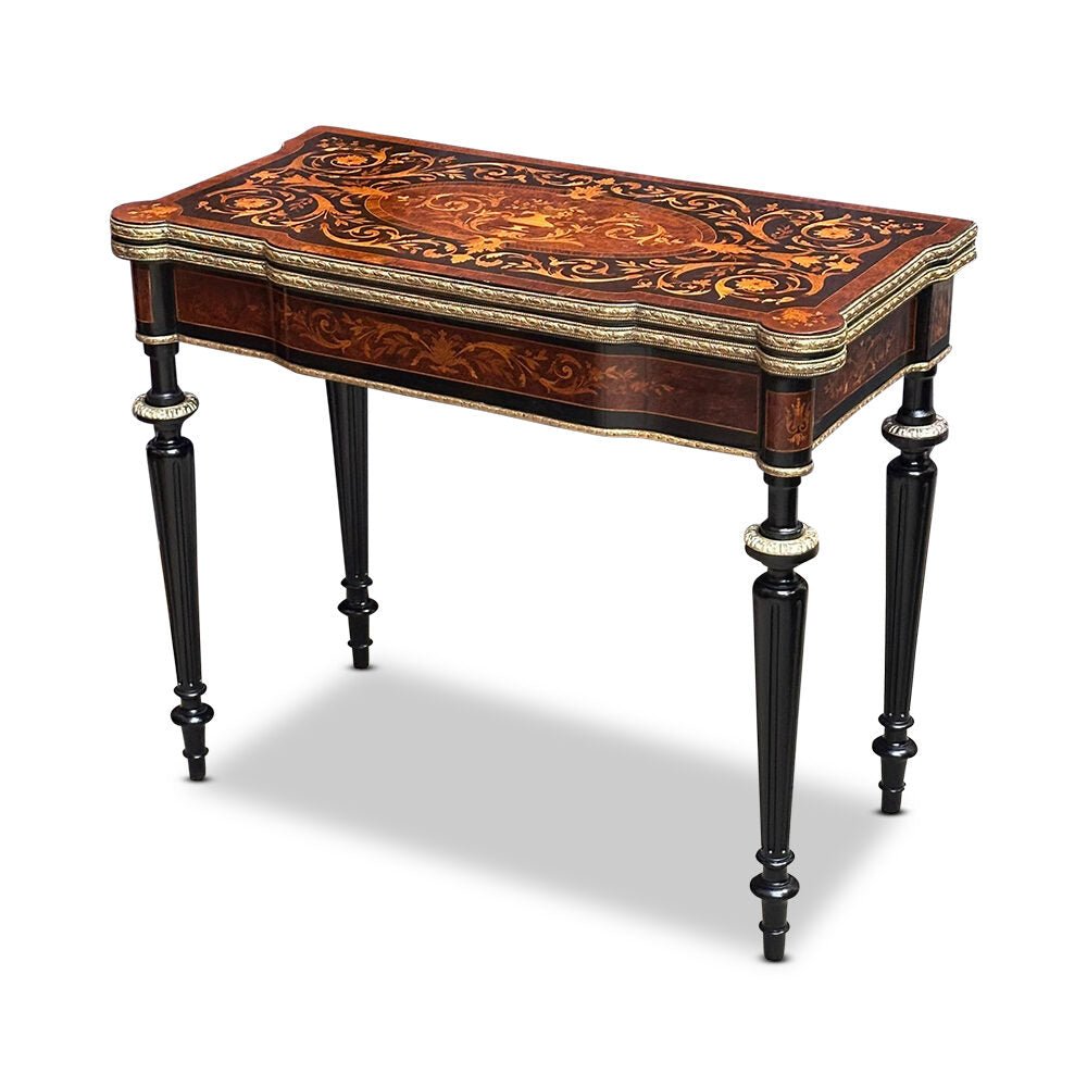 Louis XVI style ebonised marquetry games table with ormolu mounts c.1870 | Bazaa | Designer, Vintage and Antique Furniture