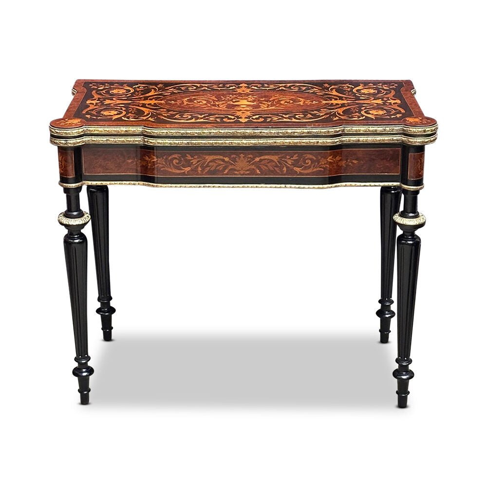 Louis XVI style ebonised marquetry games table with ormolu mounts c.1870 | Bazaa | Designer, Vintage and Antique Furniture