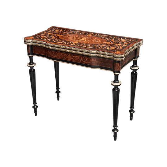 Louis XVI style ebonised marquetry games table with ormolu mounts c.1870