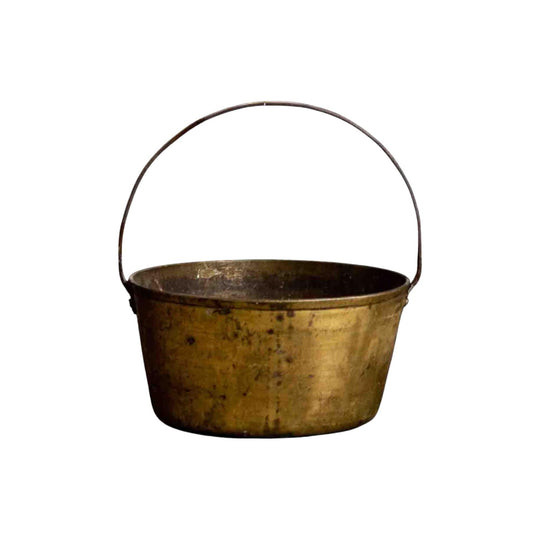Lovely antique French solid brass basin with iron handle, from the French Alps