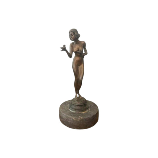 Lovely Fayral Bronze Statue titled "Nude girl with bird"