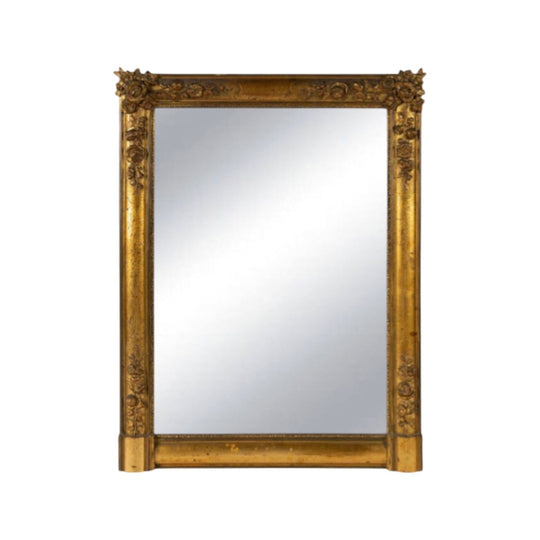 Lovely large Antique French 19th Century mirror with elegant frame and floral decals in the corners - a lovely statement piece