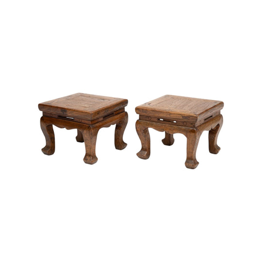 Low square stools with cabriole legs