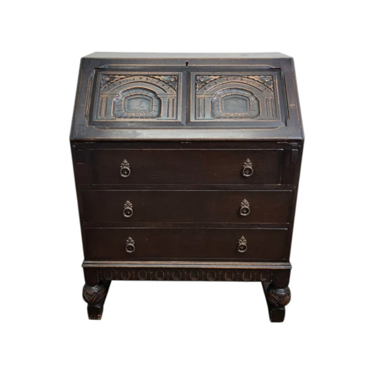 Vintage Oak Drop Down Bureau with 3 Drawers