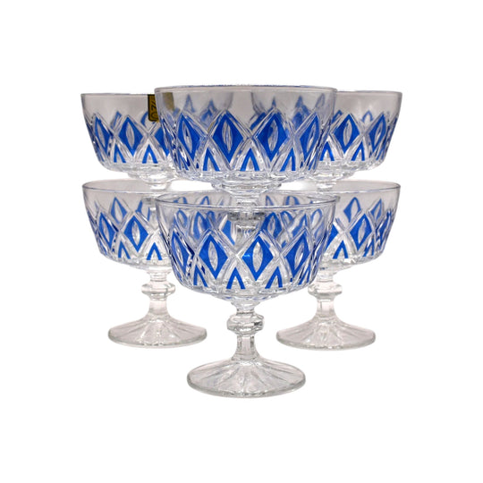 Vintage 1950's Reims Blue Champagne Coupes. Set of 6