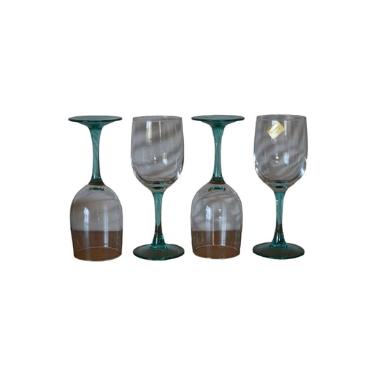 LUMINARC FRANCE Aqua/ Turquoise Colored Stem Clear Bowl Wine Glasses. Set of 4