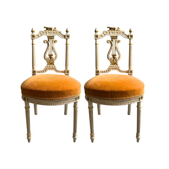 A Pair of Swedish Gustavian Lyre Back Side Chairs