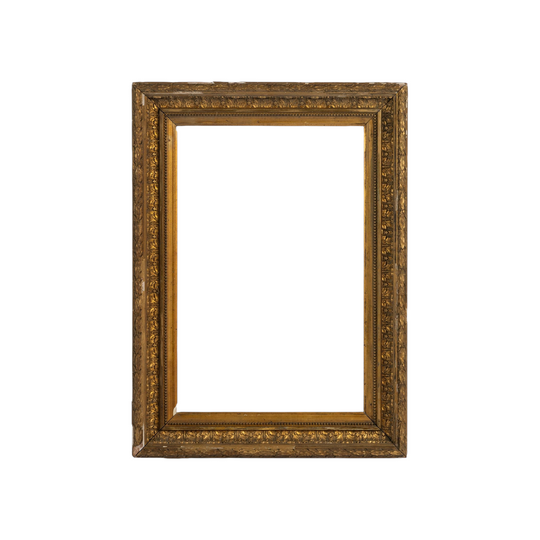 Beautiful Antique French 19th Century giltwood frame, richly carved featuring intricate floral motifs and beaded detail in a beautifully distressed and aged frame addicting to its ornate character.
