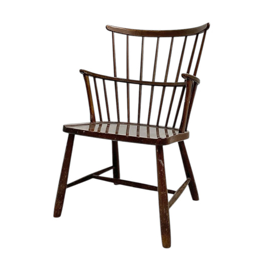 Ove Boldt Model 1638 Windsor Chair by Fritz Hansen, 1940s, Darkened Beechwood