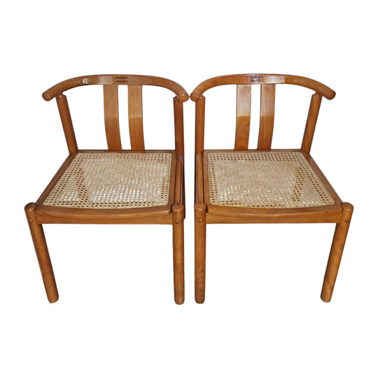 Pair of Danish Cleopatra Wooden Dining Chairs with Wicker Seats
