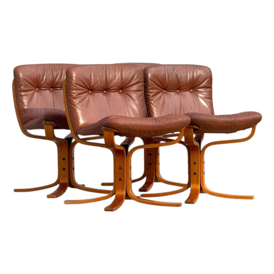 Set of Four Vintage Joe Rufenacht Lounge Chairs – Howe Leather, Brown Button-Tufted Upholstery, Bentwood Bases