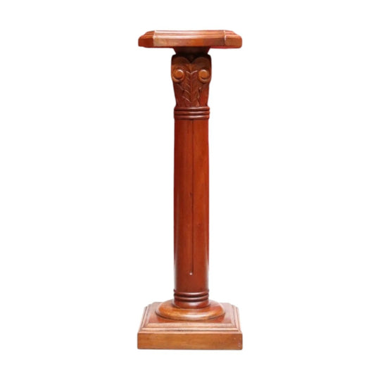 Mahogany Classical Column Pedestal Plant Stand, Carved Acanthus Capital. B13087