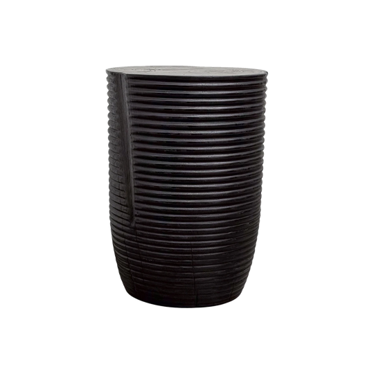 Mango Wood Ribbed Stool - Black