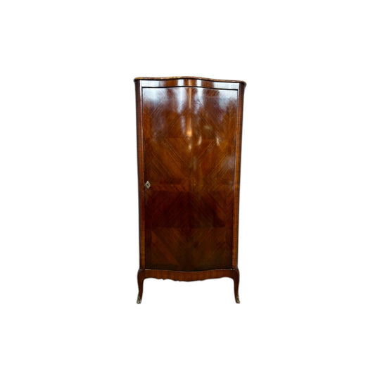 Marquetry Inlaid Single Door Cabinet with Marble Top