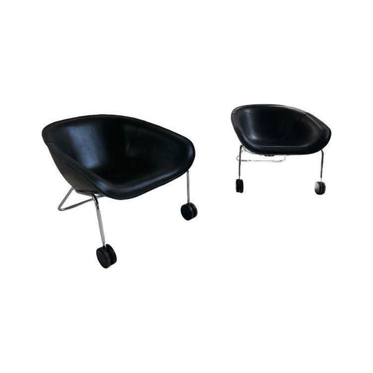Mart by Antonio Citterio for B&B Italia Black Leather and Chome Armchair