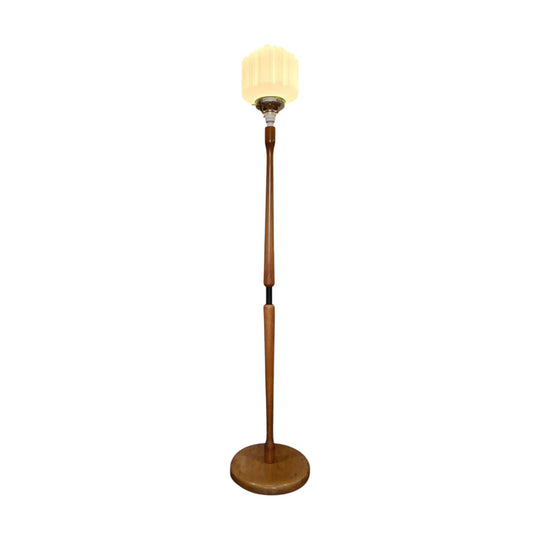 MCM Retro Floor Lamp with Art Deco Glass Shade