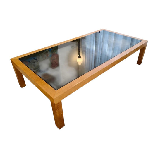 MCM Retro Solid Teak Coffee Table with Smoked Glass Top