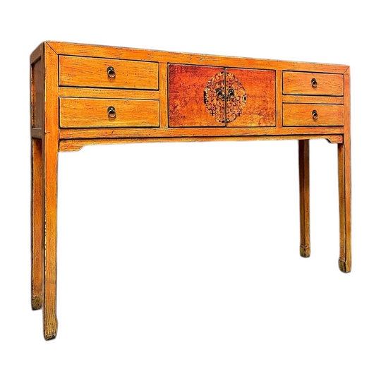 Chinese Orange Lacquered Hall Table,