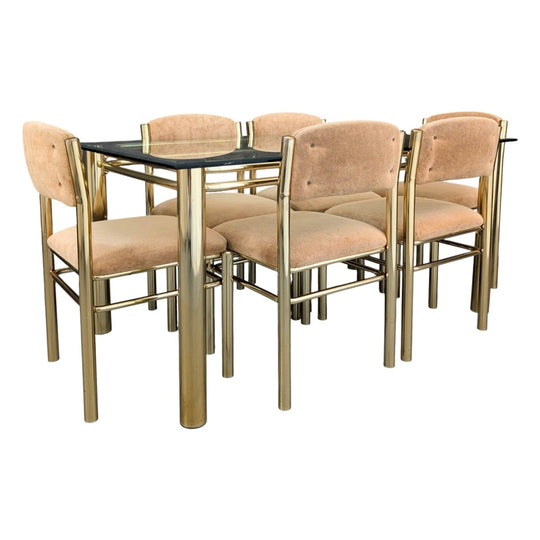 Metalart Glass Dining Table and Six Chairs | Australian Modernist Set