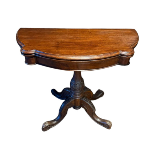Mid 1800s Vintage Card / Games Table – Cedar with carved pedestal