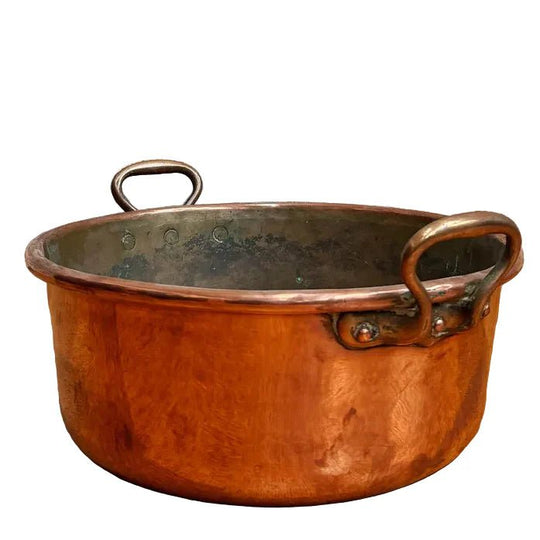 Mid-19th Century French Copper and Brass Jam Basin with Twin Handles