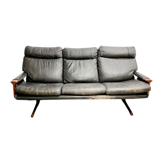 Mid Century 3 Seater Tessa T21 Black Leather Lounge