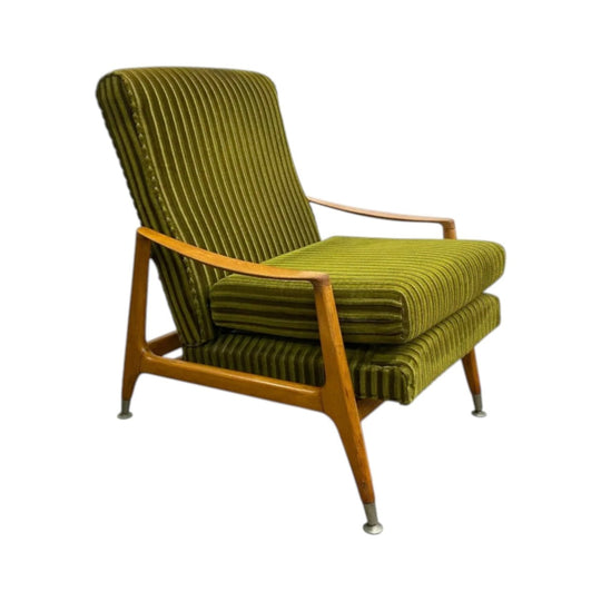 Mid Century Beechwood Armchair With Green Velvet Upholstery And New Foam Inserts