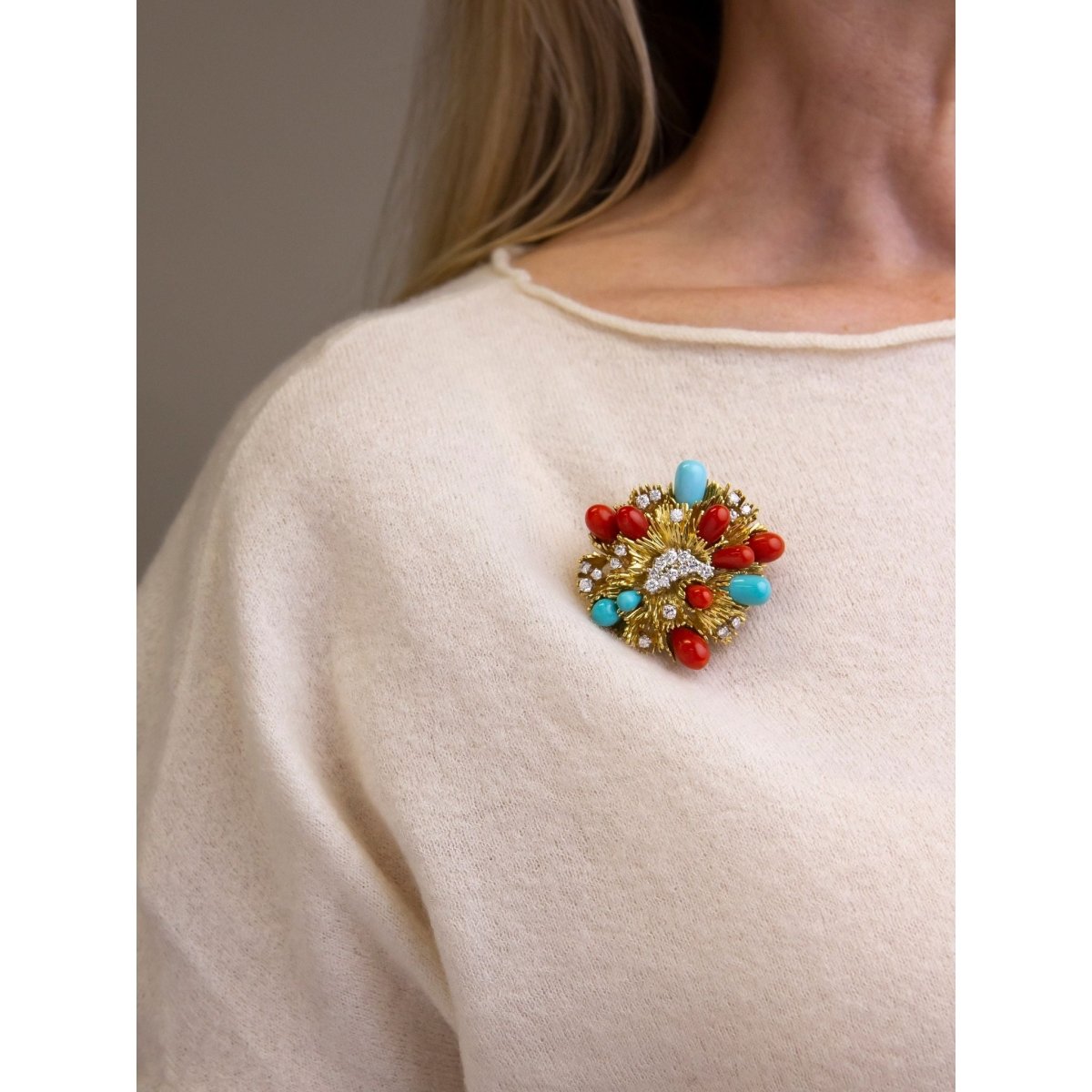 Mid Century Coral & Turquoise Brooch Pendant by Tiffany & Co. | Bazaa | Designer, Vintage and Antique Furniture