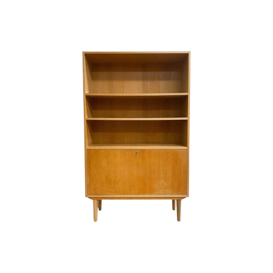 Mid Century Danish Bookshelf With Flap Down Cabinet