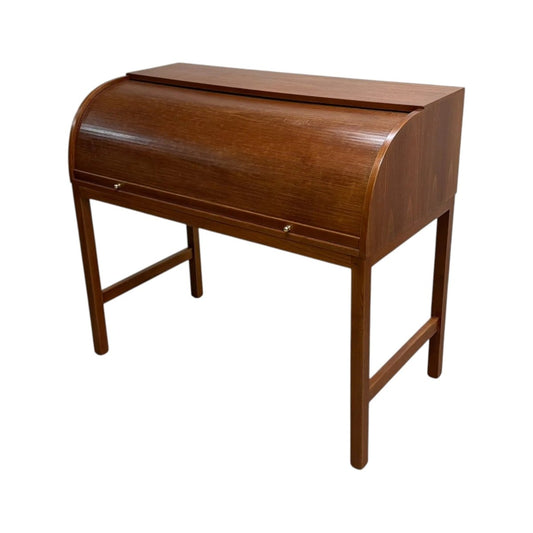 Mid Century Danish Teak Roll Top Desk - Restored | Bazaa | Designer, Vintage and Antique Furniture
