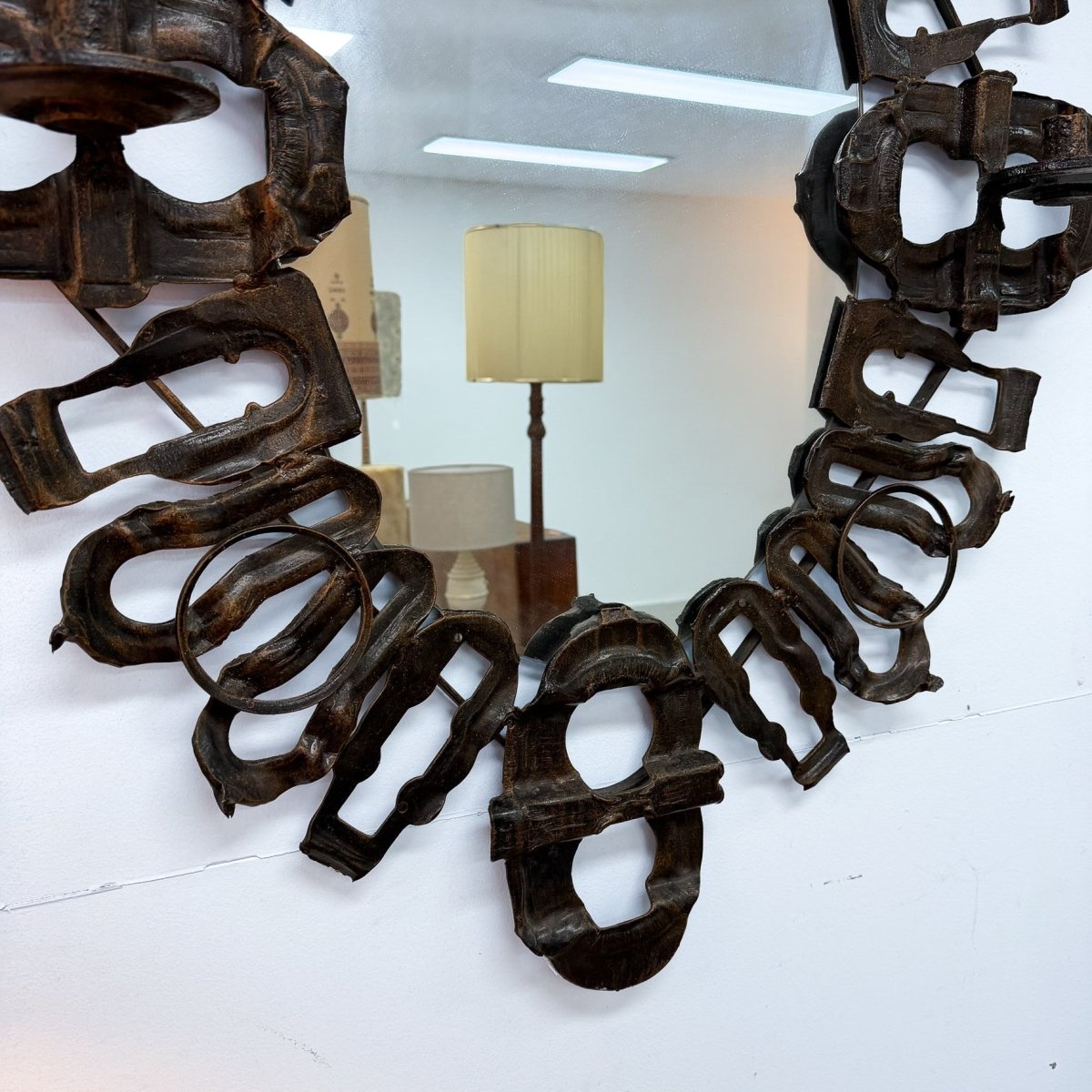 Mid Century 'Matchum Skipper' Brutalist Wall Mirror With Candleholders | Bazaa | Designer, Vintage and Antique Furniture