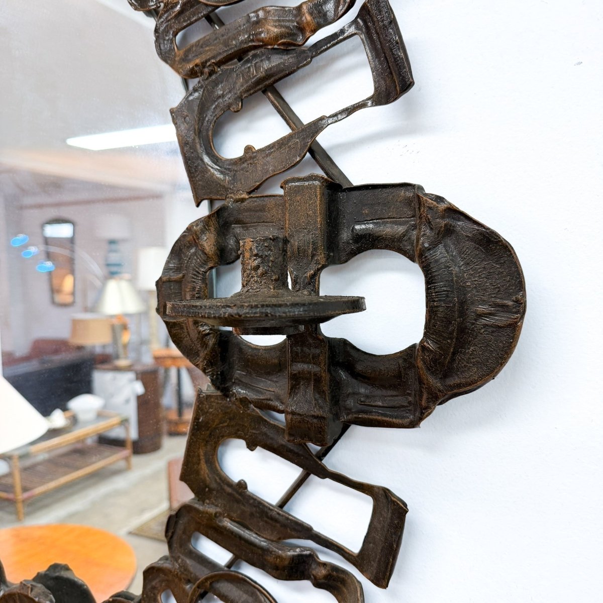 Mid Century 'Matchum Skipper' Brutalist Wall Mirror With Candleholders | Bazaa | Designer, Vintage and Antique Furniture