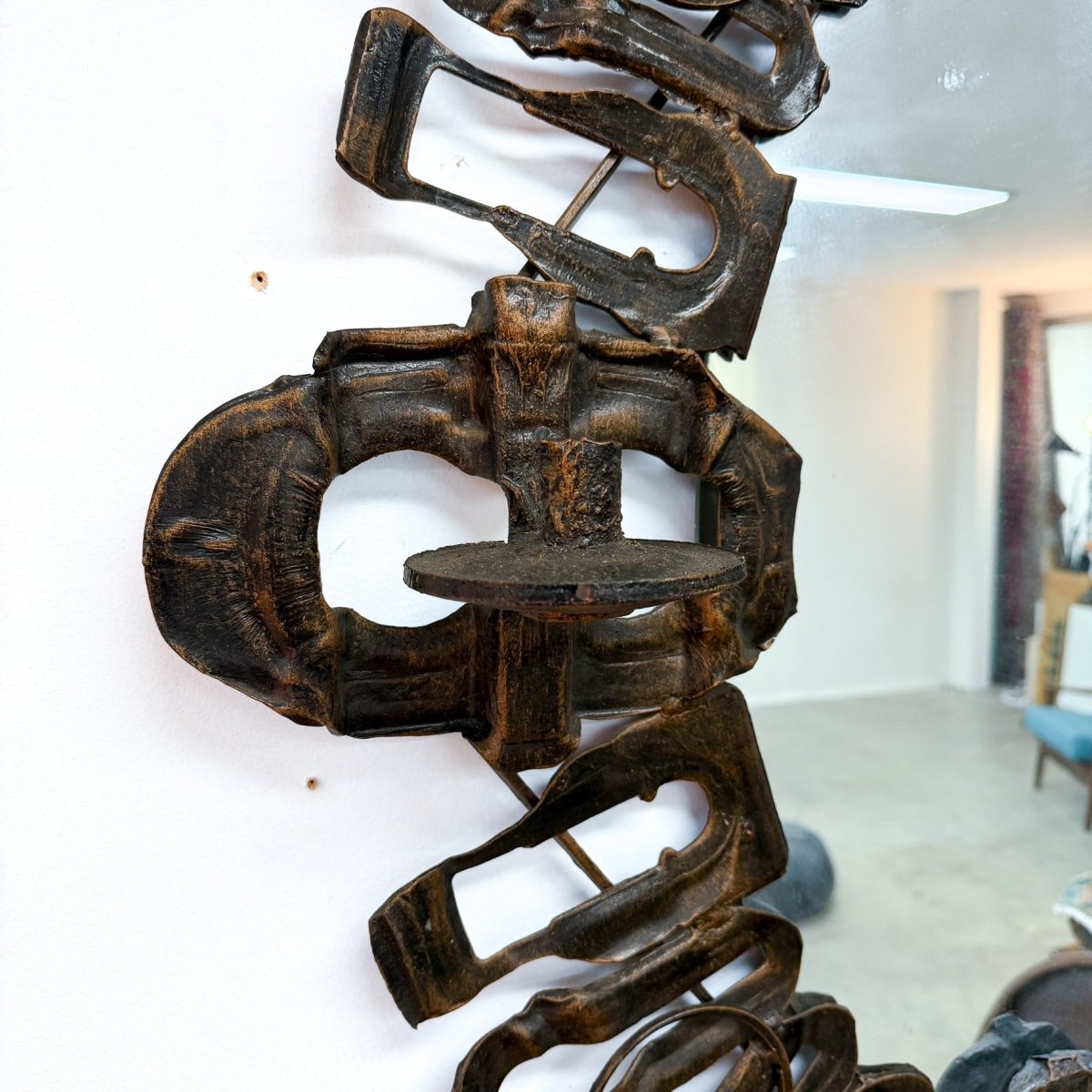 Mid Century 'Matchum Skipper' Brutalist Wall Mirror With Candleholders | Bazaa | Designer, Vintage and Antique Furniture