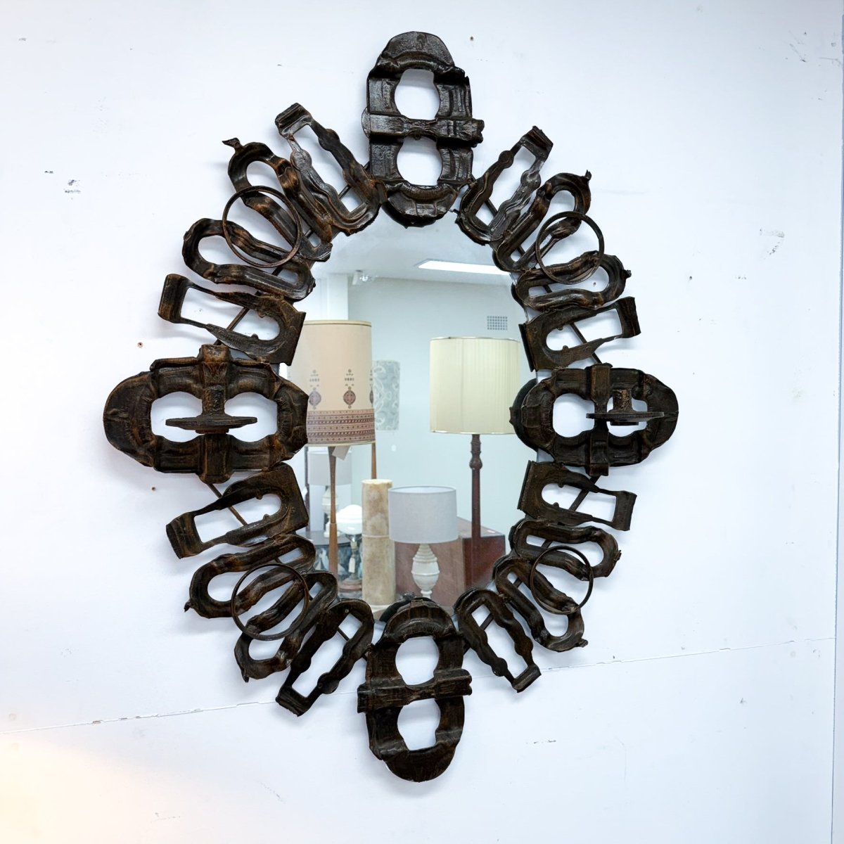 Mid Century 'Matchum Skipper' Brutalist Wall Mirror With Candleholders | Bazaa | Designer, Vintage and Antique Furniture